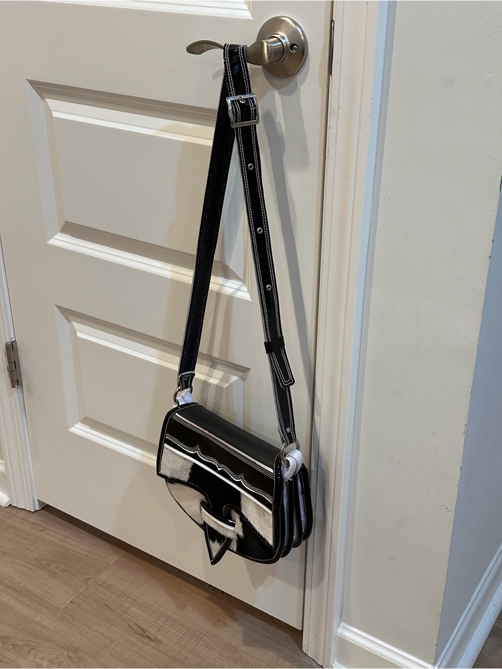 Black and White Cowhide Accent Crossbody Bag Made in Colombia Leather Fur Bag